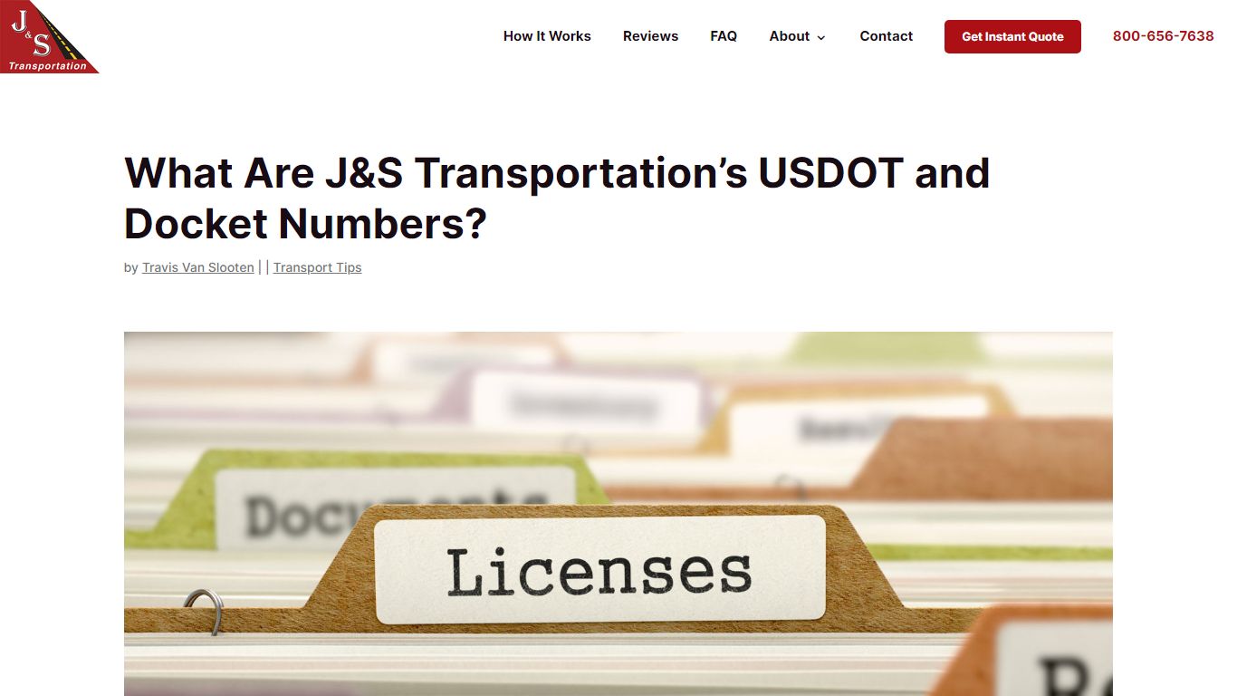 What Are J&S Transportation's USDOT and Docket Numbers?